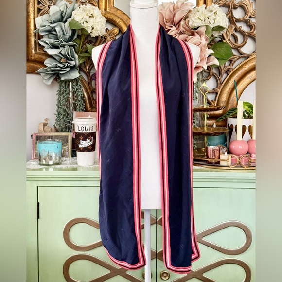 Chanel Silk & Wool Scarf Navy & Pink - Picture 8 of 10